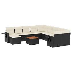 vidaXL Salon de jardin 12 pcs avec coussins noir résine tressée