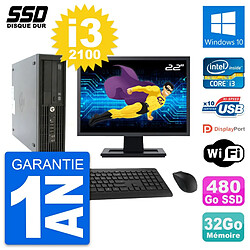 PC HP Z210 SFF Ecran 22" Intel Core i3-2100 RAM 32Go SSD 480Go Windows 10 Wifi - Occasion