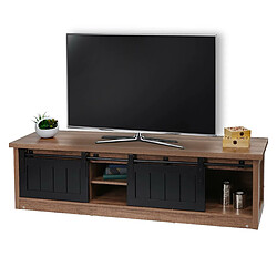 Avis Mendler Meuble TV HWC-K75, Table de télévision, portes coulissantes, compartiments de rangement, aspect bois métal industriel 43x150x40cm ~ brun