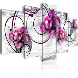 Decoshop26 Tableau toile de décoration murale impression premium en 5 parties sur châssis en bois motif Orchidées et perles 100x50cm 11_0016254