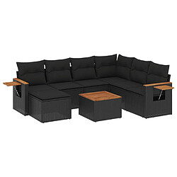 vidaXL Salon de jardin 8 pcs avec coussins noir résine tressée