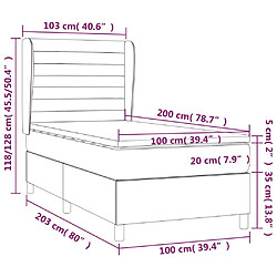 vidaXL Sommier à lattes de lit et matelas Gris clair 100x200cm Velours pas cher