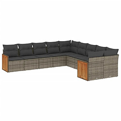 vidaXL Salon de jardin avec coussins 10 pcs gris résine tressée