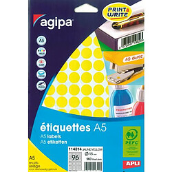 Pastille adhésive 15 mm Agipa 11431 jaune - pochette de 960