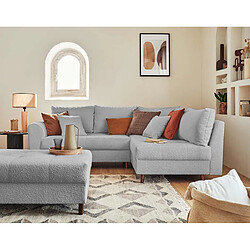 Lisa Design Rune - canapé d'angle droit - 4 places - avec pouf d'appoint - en tissu bouclette Rune - canapé d'angle droit - 4 places - avec pouf d'appoint - en tissu bouclette - Gris