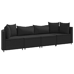 vidaXL Salon de jardin 4 pcs avec coussins noir résine tressée