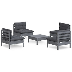 Maison Chic Ensemble de 5 Tables et chaises d'extérieur avec coussins,Salon de jardin anthracite bois de pin -GKD161230