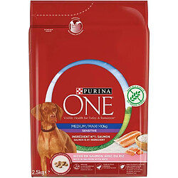 PURINA ONE Croquettes au saumon et au riz Medium / Maxi &gt; 10 kg - Pour chien adulte sensible de moyenne et grande taille - 2,5 kg