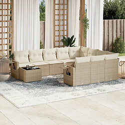 vidaXL Salon de jardin 11 pcs avec coussins beige résine tressée 