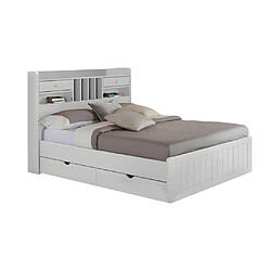 Avis Vente-Unique Lit avec rangements 140 x 190 cm - Pin - Blanc + Sommier + Matelas - MEDERICK