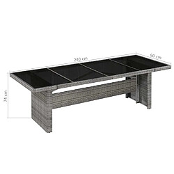 Avis vidaXL Table de jardin 240x90x74 cm Résine tressée et verre