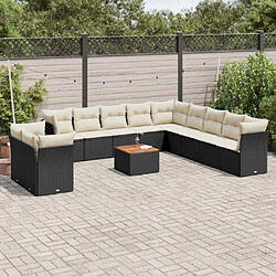 vidaXL Salon de jardin 12 pcs avec coussins noir résine tressée 