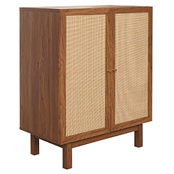 Mendler Highboard HWC-M51, Commode Armoire Sideboard, compartiments de rangement, bois massif Mango Kubu Rattan 98x79x42cm ~ aspect noyer pas cher