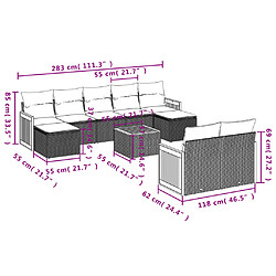 Acheter vidaXL Salon de jardin avec coussins 10 pcs gris résine tressée