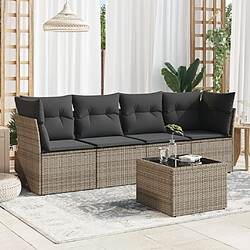 vidaXL Salon de jardin 5 pcs avec coussins gris résine tressée 