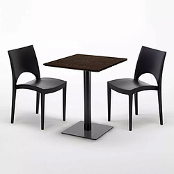 Avis Grand Soleil Table carrée 60x60 pied noir et plateau bois avec 2 chaises colorées Paris Kiss - Noir