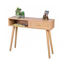 CONSOLE D'ENTRÉE MEUBLE DE RANGEMENT CONSOLE DECORE AVEC RANGEMENT CONSOLE AVEC 1 TIROIR Console en cannage Bohème - Pieds scandinaves décor bois 100X29X81CM+Urban Living