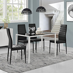 Table à manger noir blanc avec 4 chaises Bergen similicuir noir [en.casa]