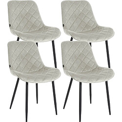 Decoshop26 Lot de 4 chaises de salle à manger en tissu velours confortable crème pieds métal noir couture losange CDS10425