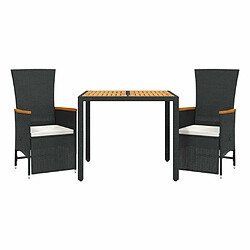 Maison Chic Ensemble à manger d'extérieur 3 pcs avec coussins,Salon de jardin Noir -GKD178594