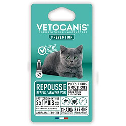 VETOCANIS 2 Pipettes anti-puces et anti-tiques - Pour Chaton - 2x 1 mois de protection