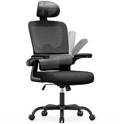 BIGZZIA Chaise de Bureau Ergonomique - Fauteuil - avec accoudoir rabattable à 90° - Support Lombaire Adaptatif - Réglable en hauteur