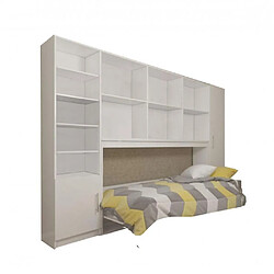 Inside 75 Composition armoire lit horizontale STRADA-V2 blanc mat Couchage 90cm avec surmeuble et 2 colonnes rangements