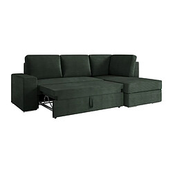 Loungitude Canapé d'angle droit convertible ARTEMIS 4 places - Velours côtelé vert foncé - L246 x P174 x H96 cm pas cher