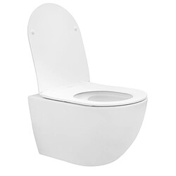 Ecd Germany WC suspendu sans rebord long en céramique blanc mat avec siège de WC Softclose ECD Germany WC Suspendu sans Rebord, en Céramique Blanc Mat, WC avec Siège Amovible en Plastique Softclose et Abaissement Automatique, WC à Chasse d'eau Profonde, Design Moderne, pour Salle de Bain