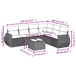 Acheter vidaXL Salon de jardin avec coussins 7 pcs gris clair résine tressée