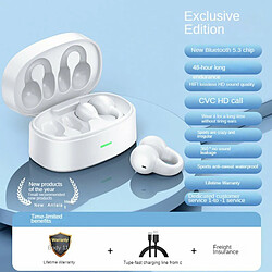 Casque Bluetooth Sans Fil Conduction Osseuse Clip D'Oreille Écouteur Hi-Fi Musique Casque De Sport Blanc 