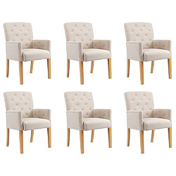 vidaXL Chaises à manger avec accoudoirs lot de 6 beige tissu