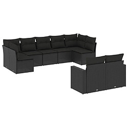 vidaXL Salon de jardin 9 pcs avec coussins noir résine tressée