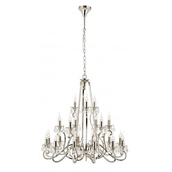 Interiors 1900 Chandelier Oksana, nickel poli, pendeloques cristal, 21 éclairages