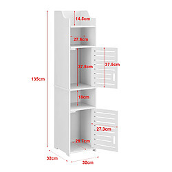 Helloshop26 Meuble colonne pour salle de bain meuble de rangement à portes avec plusieurs compartiments de stockage 135 cm blanc 03_0005824