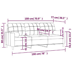 vidaXL Canapé 3 places avec oreillers décoratifs bordeaux 180 cm tissu pas cher