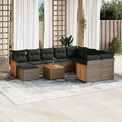 vidaXL Salon de jardin 11 pcs avec coussins gris résine tressée