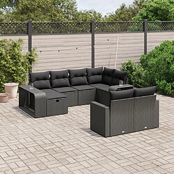 vidaXL Salon de jardin 10 pcs avec coussins noir résine tressée 