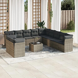 Maison Chic Salon de jardin avec coussins 12 pcs | Ensemble de Table et chaises | Mobilier d'Extérieur gris résine tressée -GKD94658