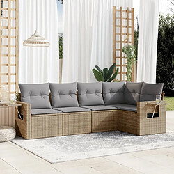 Maison Chic Salon de jardin avec coussins 5 pcs, Ensemble Tables et chaises de jardin,, Ensemble Tables et chaises de jardin, beige résine tressée -GKD642452