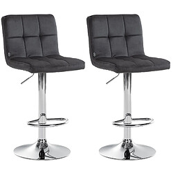 Decoshop26 Lot de 2 tabourets de bar en velours noir avec coutures décoratives pied en trompette métal chromé 10_0004393 