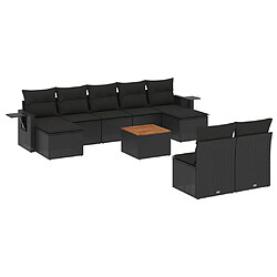 vidaXL Salon de jardin 10 pcs avec coussins noir résine tressée