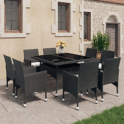 Salle à dîner de jardin 9 pcs,Table et chaise à manger Résine tressée et verre Noir -MN28368