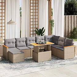 vidaXL Salon de jardin avec coussins 9 pcs beige résine tressée