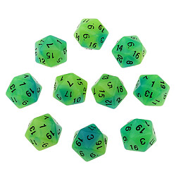 Avis 10pcs lumineux multi-faces dés noctilucent D20 Dice ensemble pour D u0026 D TRPG jeu bleu + vert