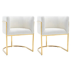 Lot de 2 chaises avec accoudoirs - Tissu bouclette et acier inoxydable - Blanc et doré - PERIA de Pascal MORABITO 