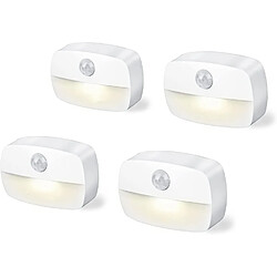 Universal Lumière LED de nuit avec détecteur de mouvement, lumière blanche chaude alimentée par batterie, éclairage de placard avec adhésif pour les chambres d'enfants, chambres, escaliers, couloirs (4 pièces), (blanc)