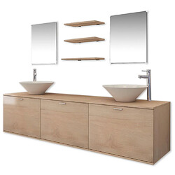 vidaXL Dix pièces pour salle de bains avec lavabo et robinet beige