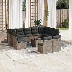 Maison Chic Salon de jardin avec coussins 12 pcs | Ensemble de Table et chaises | Mobilier d'Extérieur gris résine tressée -GKD52577