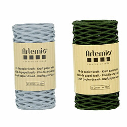 Artemio 2 bobines fil kraft bleu tendre/vert bouteille 2mm x 25 m